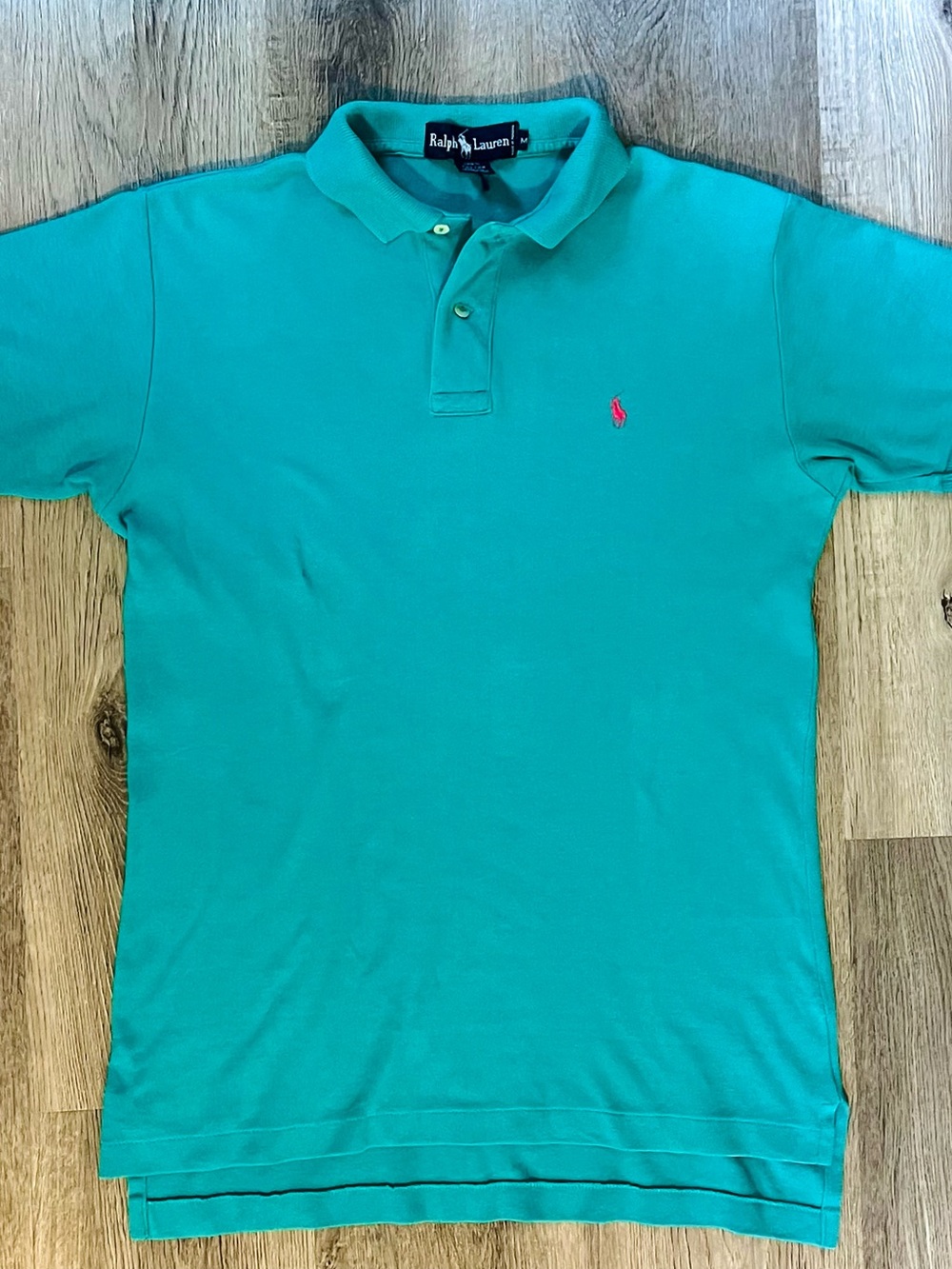 Ralph Lauren Men’s Summer Edition Embroidered Polo Shirt Size M ; Turquoise/Pink